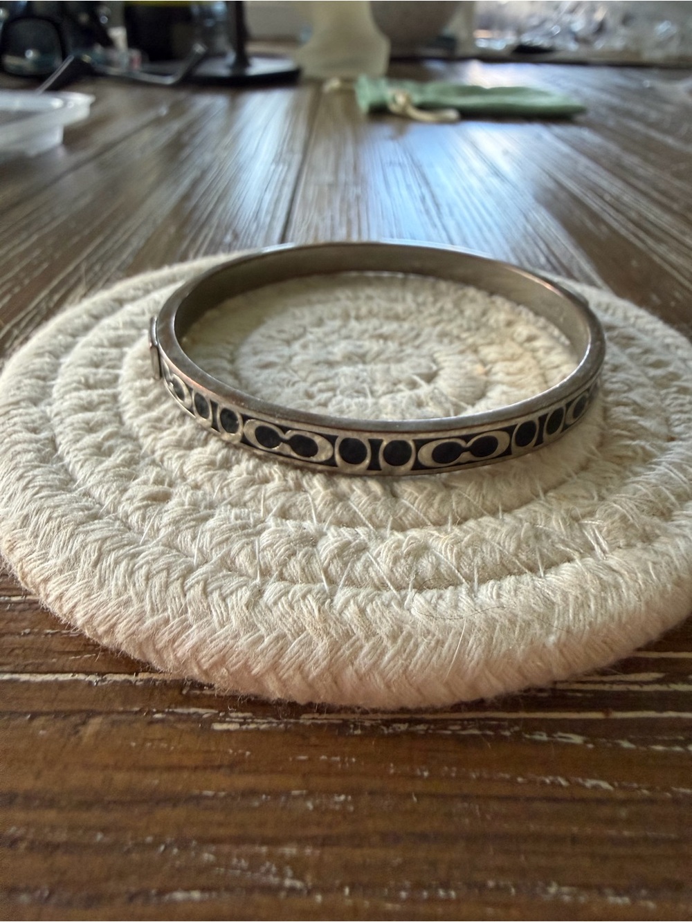 COACH Black and Silver Signature Bangle